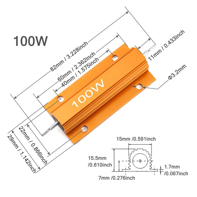 Chanzon 2pcs 100W 0.5 Ω ohm Wirewound Aluminum Shell Resistor 0r5 r5 ±5% Tolerance 0.5R Rohs Certified E) 0.5Ω ohm