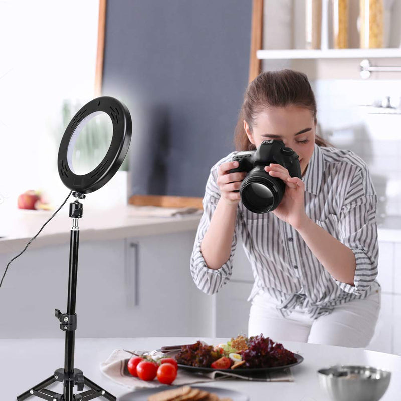 Docooler 8 Inch LED Ring Light with Tripod Stand Phone Holder Mini Ball Head Remote Control 3 Lighting Modes Dimmable USB Powered for Live Video Recording Network Broadcast Selfie Makeup
