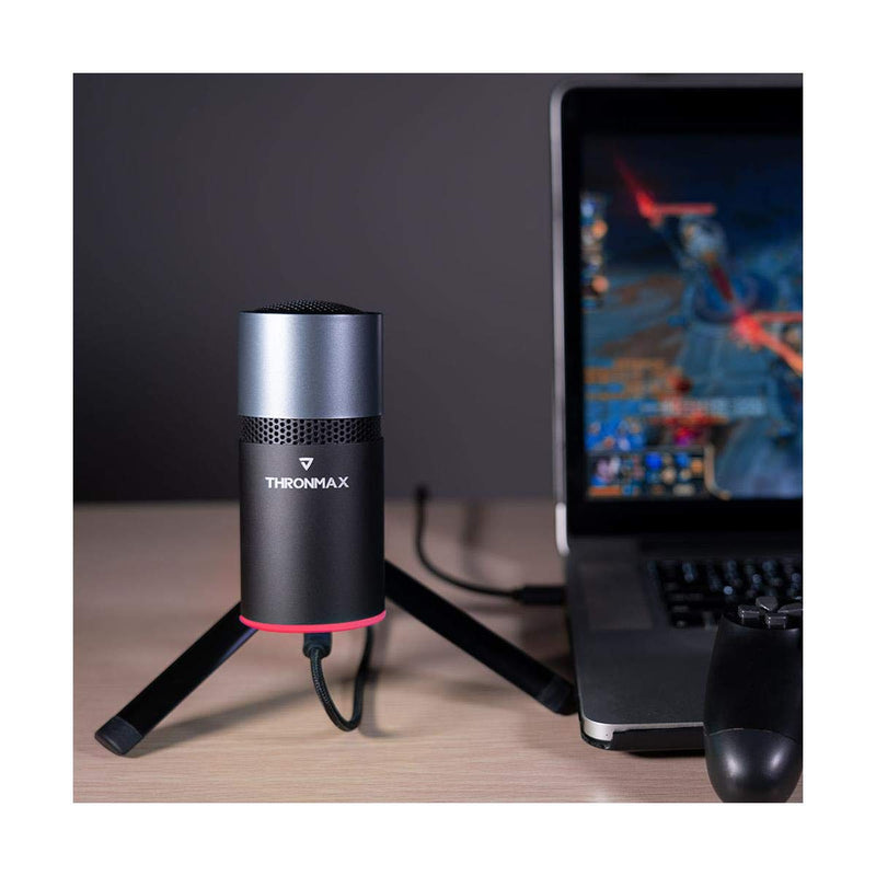 THRONMAX M8 Pulse- Compact & Foldable USB Condenser Microphone perfect for streaming live audio - Black/Grey