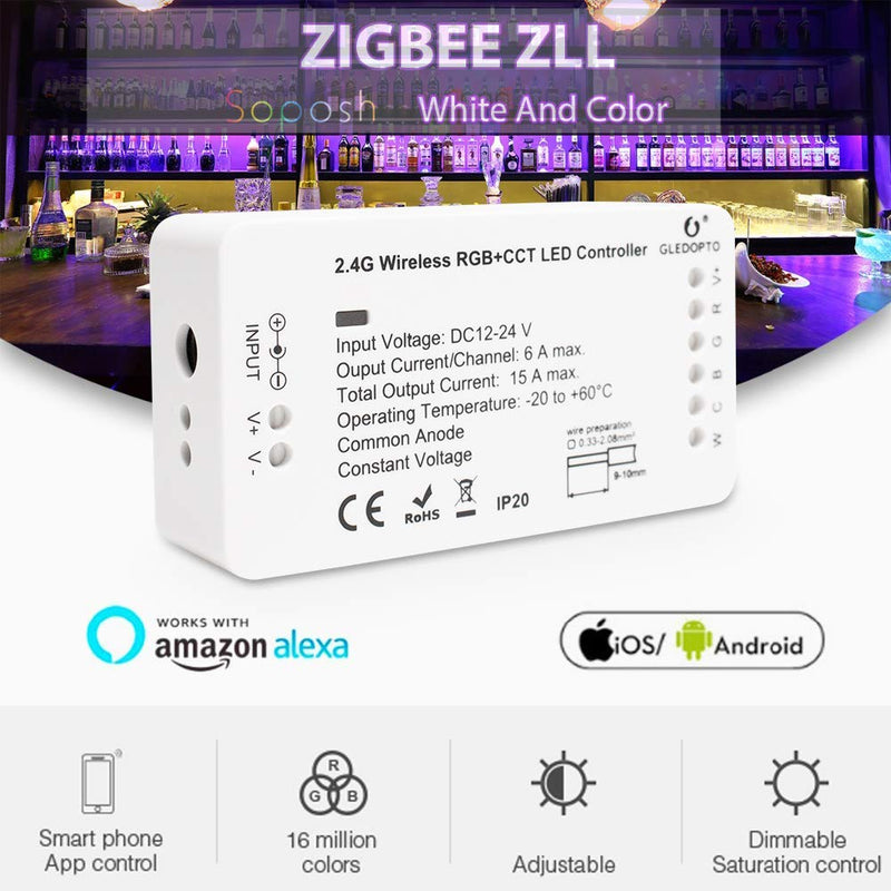 [AUSTRALIA] - LED Strips Controller RGB CCT/ RGBW Zigbee Controller ww/cw and Dimmer Controller Smart Strip Light Controller Work with Amazon Echo Plus for DC12-24V LED Strip Lights (2ID RGB CCT Controller) 2id Rgb Cct Controller 