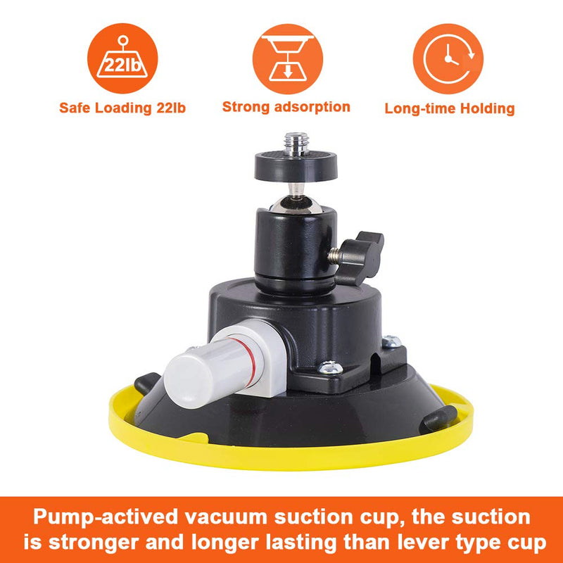 IMT 4.5" Car Camera Mounting Kit Pump Vacuum Suction Cup Mount, Professional Camcorder Vehicle Holder w/ 360° Panorama Ball Head and 180°, DSLR Camera Video Stabilizer Car Sucker Cup Holder 4.5"