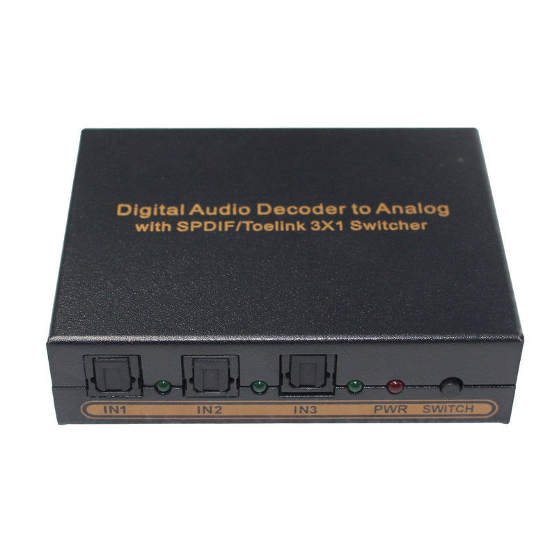 Digital to Analog Audio Decoder Converter with SPDIF/Toslink 3X1 Switch Support 5.1 Channel Audio SPDIF+L/R Headphones Audio