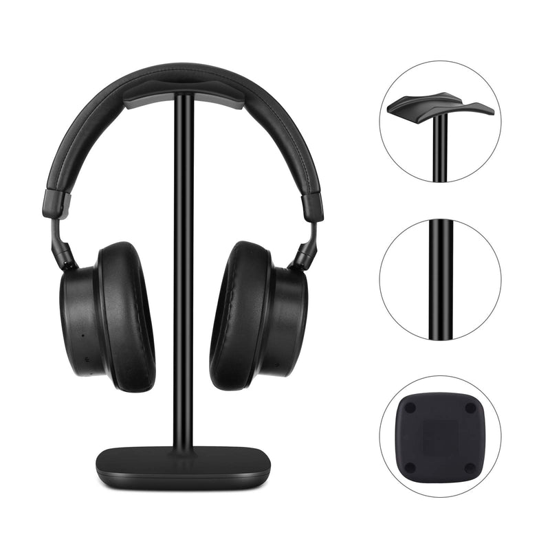 JASCCY Universal Aluminum Headphone Stand for Desk, Gaming Headset Earphone Hanger Holder Rack for Table Desktop with Solid Heavy Base, Flexible Headrest Headphones - Black Black 2