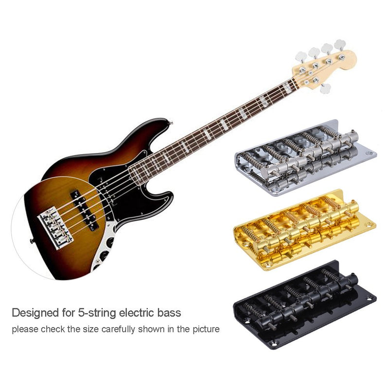 ammoon 5-saddle Bridge Set for 5 String Electric Bass Guitar Part Replacement Black