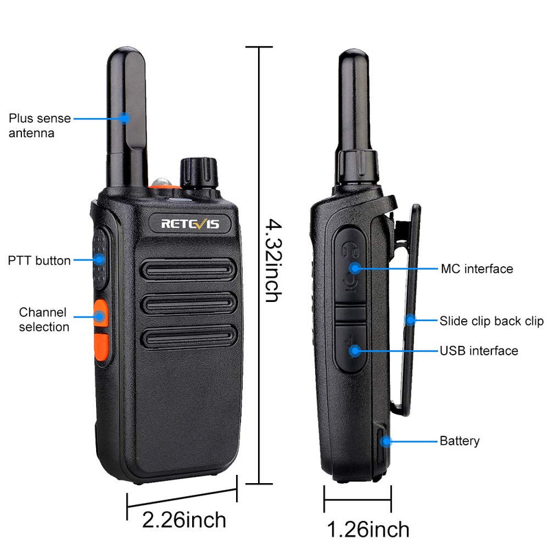 Retevis RB35 Walkie Talkies for Adults, Portable 2 Way Radios Long Range, Flashlight, VOX Handsfree, Small and Robust, Walkie Talkie Rechargeable with USB Charger, for Camping Road Trip (2 Pack)