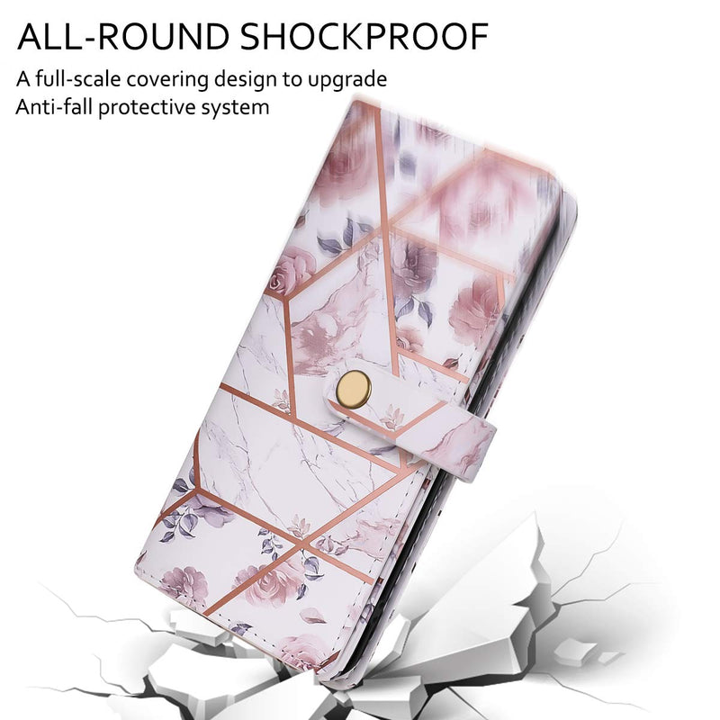 Dracool for Samsung Galaxy Note 20 Ultra Case for Samsung Note 20 Ultra 5G Wallet Case Cover for Women Girls Premium Leather with 10 Card Holder Slots Magnetic Kickstand Flip Flower - Rose Gold Marble