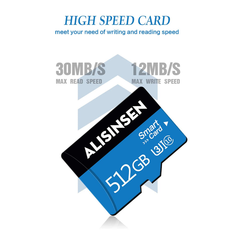 Micro SD Card 512GB Memory Card TF Card Micro Memory Card 512GB Class 10 High Speed Transfer Card with Adapter for Dash Cams&Action Camera,Surveillance&Security Cams(512GB) LH-512GB