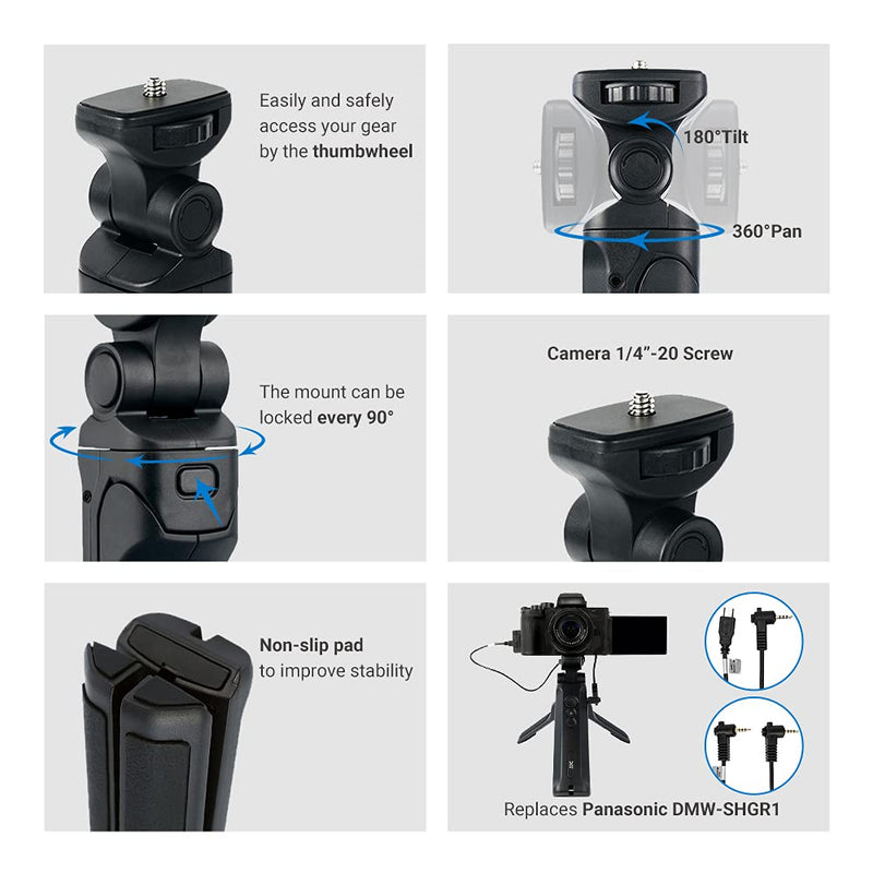 Handheld Shooting Grip and Mini Tabletop Tripod Replace Panasonic DMW-SHGR1 Selfie Grip and Remote for Panasonic G100 G110 G9 GH5 GH5S G85 G95 S1 S1R S1H S5 FZ1000 II and More, Ideal for Vlogging