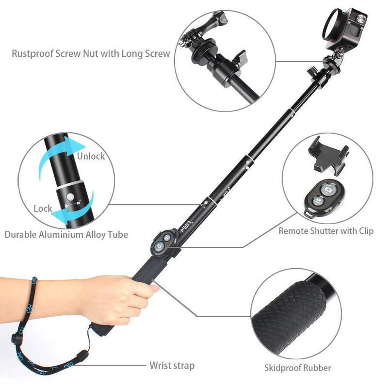 Selfie Stick Bluetooth,Waterproof Hand Grip with Wireless Remote and Tripod Stand for GoPro Hero 9 (2018) Hero 8/7/6/5/4, Selfie Stick for iPhone X/iPhone 7/8/7 Plus/8 Plus and Other Action Cameras