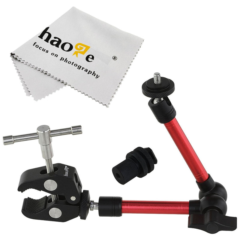 Haoge 11 inch Articulating Friction Magic Arm with Large Clamp Clip for HDMI LCD Monitor LED Light DSLR Camera Video Tripod Flash Lights Microphone TPCAST HTC Vive Pro Base Station lightinghouse Red