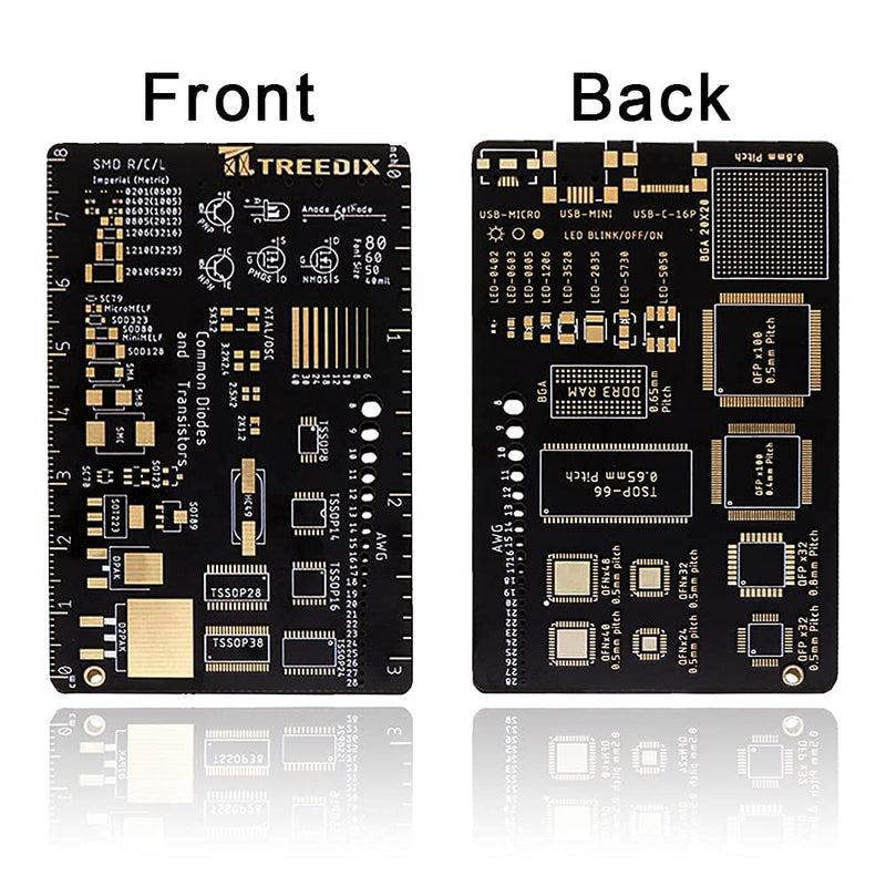 Treedix 2PCS Multifunctional Wallet PCB Ruler SMD Ruler 3inch Measuring Tool Resistor Capacitor Chip IC SMD Diode Transistor Package for Engineers Reference EDC Card