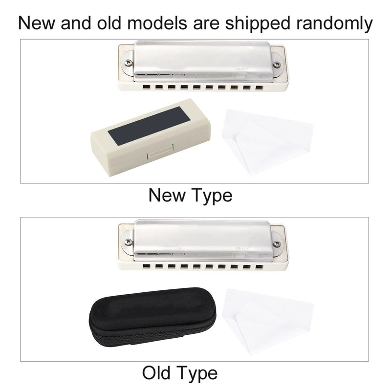 D Major Harmonica,10 Hole 20 Tone Blues Harmonica in the Key of D(White) White