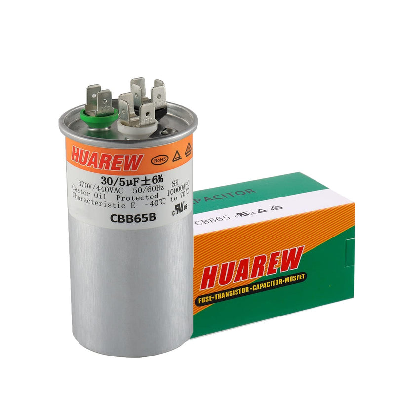 [AUSTRALIA] - HUAREW 30+5 uF ±6% 30/5 MFD 370/440 VAC CBB65 Dual Run Start Round Capacitor for Condenser Straight Cool or Heat Pump Air Conditioner or AC Motor and Fan Starting 