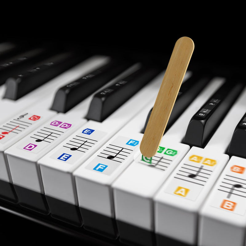 Color Piano Stickers w/Complete Notes on Grand Staff for 49/61 / 76/88 Keyboards