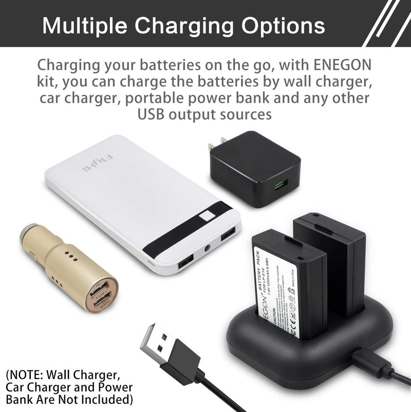 LP-E10 ENEGON Replacement Battery (2-Pack) and Rapid Dual Charger for Canon LP-E10 and Canon EOS Rebel T3, T5, T6, Kiss X50, Kiss X70, EOS 1100D, EOS 1200D, EOS 1300D.(100% Compatible with Original)