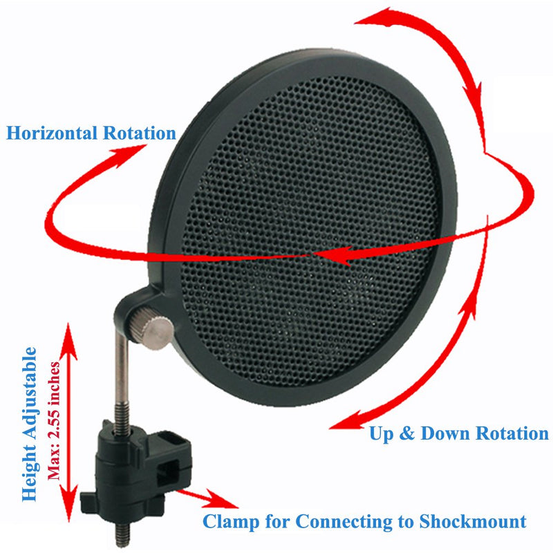 Etubby 47-53mm AT2020 Microphone Shock Mount with Double Mesh Pop Filter & Screw Adapter, Adjustable Anti Vibration High Isolation Metal Mic Mount Holder Clip for Diameter of 47-53mm Microphone 47-53mm / L
