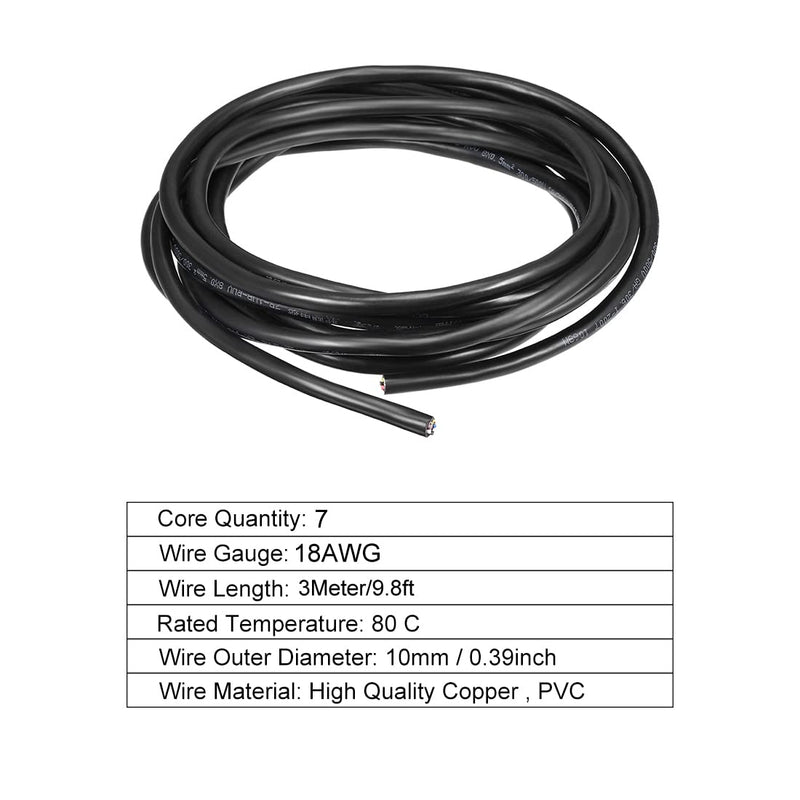 uxcell RVV Wire Cable Extension Cord Copper Wire Electric Conductor 7 Core 18 AWG 3Meter/9.8ft Length 9.8ft