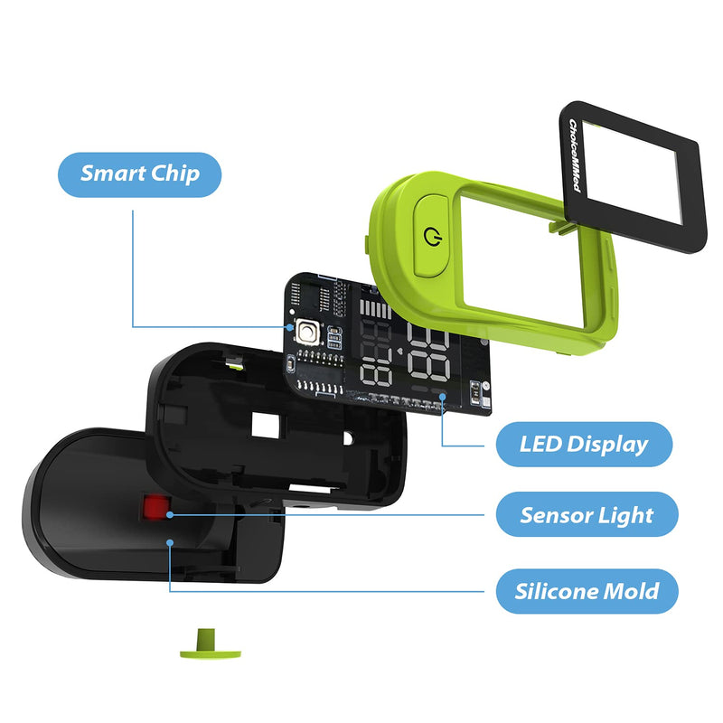 ChoiceMMed Light Green Finger Pulse Oximeter - Blood Oxygen Saturation Monitor - SPO2 Pulse Oximeter - Portable Oxygen Sensor Included Batteries - O2 Saturation Monitor Carry Pouch