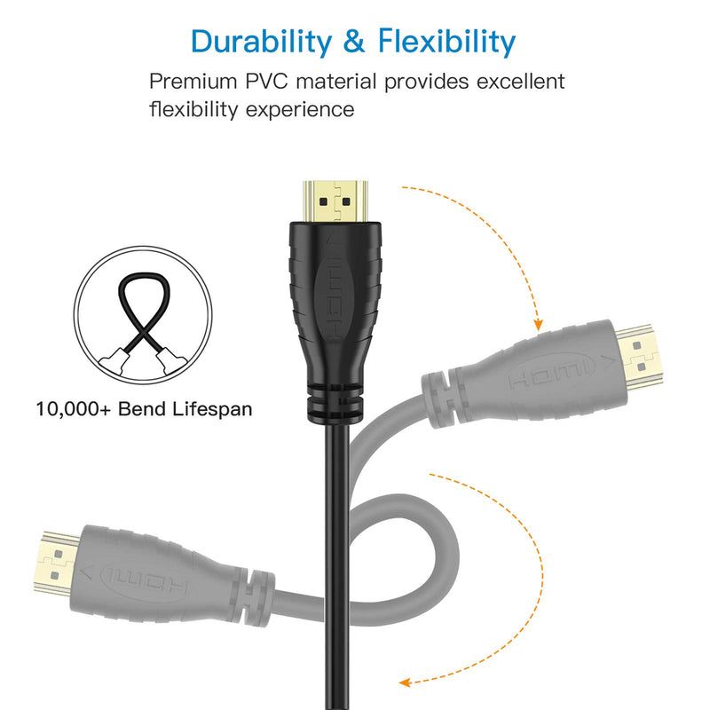 HUANUO HN-HC06-5-4K 5 Pack Cables-6ft-High Speed HDMI 2.0 Cord with 90 Degree Adapter, Support Ethernet 3D, 1080P, 4K, ARC, Black