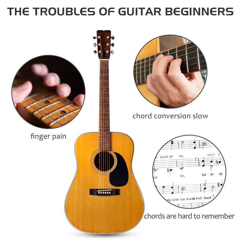 Guitar Beginner One-Key Chord Assisted Learning Tools Classical Chord Guitar Practice Tool for Adults Children Trainer Instructor, Just Press Buttons and Play(with 14 Finger Picks)