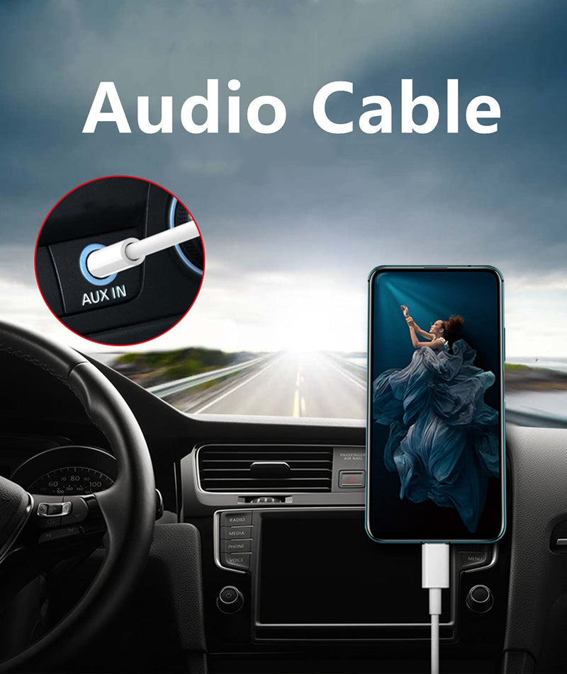 Aux Cable for Phone in Car, Ubluker Aux Cord Compatible with 11 12 13 Pro Max Mini 8 7 6s 5 5s SE Plus X XS MAX XR to 3.5mm AUX Port Car Stereo Speaker Headphone Adapter (White) White