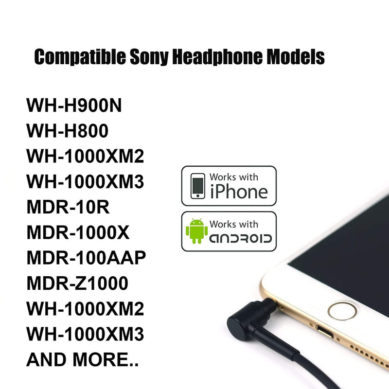 Tobysome Replacement WH-1000XM5 WH-1000xm3 Headphones Audio Cable Aux Cord Compatible with Sony MDR-10R / MDR-100ABN / MDR-1A / MDR-XB950B1 / MDR-1000X / MDR-1ADAC/WH-1000XM4 Headphones - Black Black 1