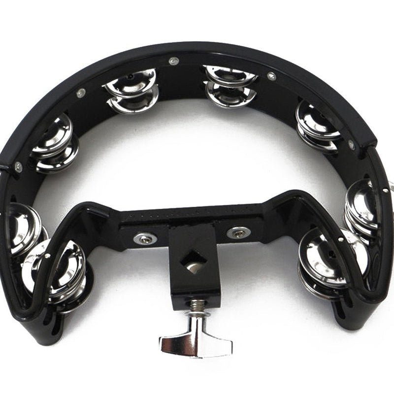 Drum Set Tambourine with Mounting Eye Bolt,Hi Hat tambourine(Black,Red) (8 double rows of jingles, Black) 8 double rows of jingles