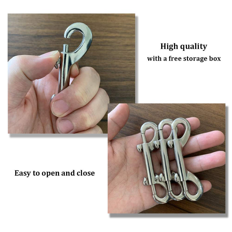 Double Ended Bolt Snap Hook 8 Set 3.5" Heavy Duty Zinc Alloy Trigger Chain Clips Nickel Plated Metal Key Holder with Storage Box