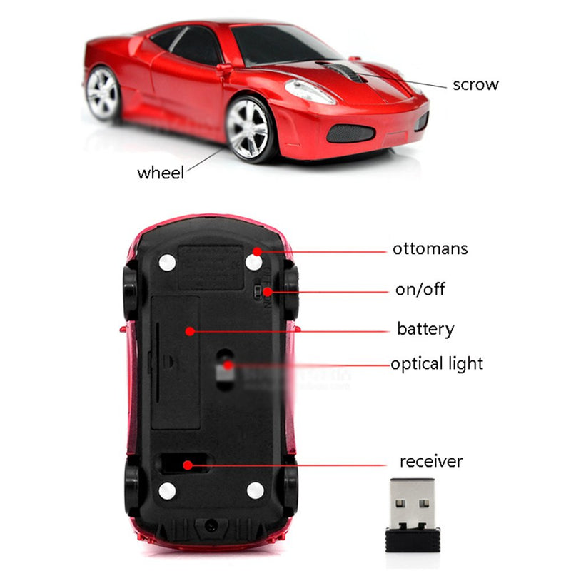 MGbeauty Sport Car Shape Computer Mice 2.4ghz Wireless Mouse 1600dpi Optical Gaming Mice (Red) Red