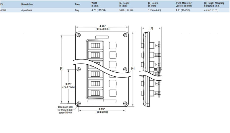 Blue Sea Systems 4320-BSS Panel Switch H2O CB 4POS Gray 4 Positions