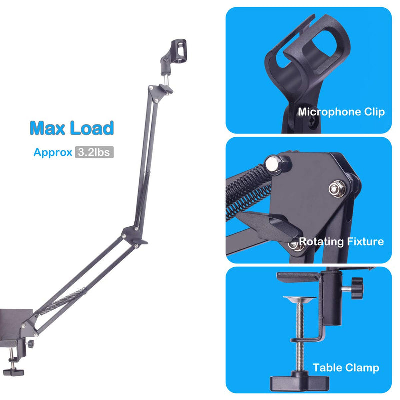 [AUSTRALIA] - uunumi Microphone Arm Stand, Adjustable Mic Suspension Boom Scissor Arm Stand Heavy Duty Microphone Stand with 3/8" to 5/8" Screw Adapter Clip for Blue Yeti,Nano,Snowball,Snowball iCE and other Mic Black 