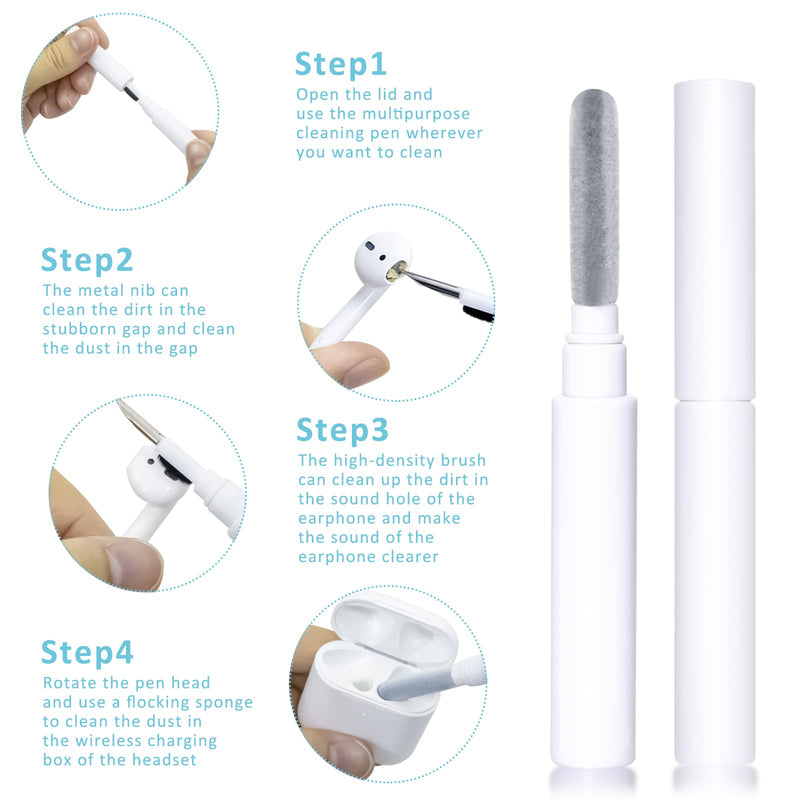 2022 New Cleaner Kit for Airpods Pro and 1/2 Multifunction Cleaning Pen with Soft Brush for Bluetooth Earphones Case (White) White