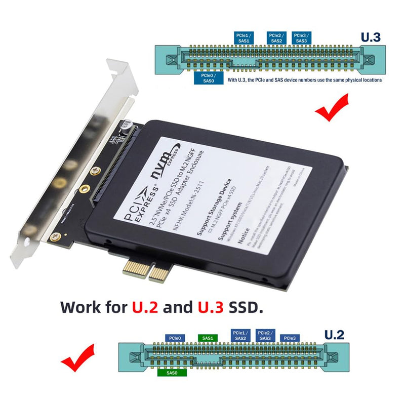 [AUSTRALIA] - Cablecc PCI-E 4.0 X1 to U.2/U.3 SFF-8639 Host Adapter for PM1735 NVMe PCIe SSD Black 1X to U.2+U.3 Adapter 