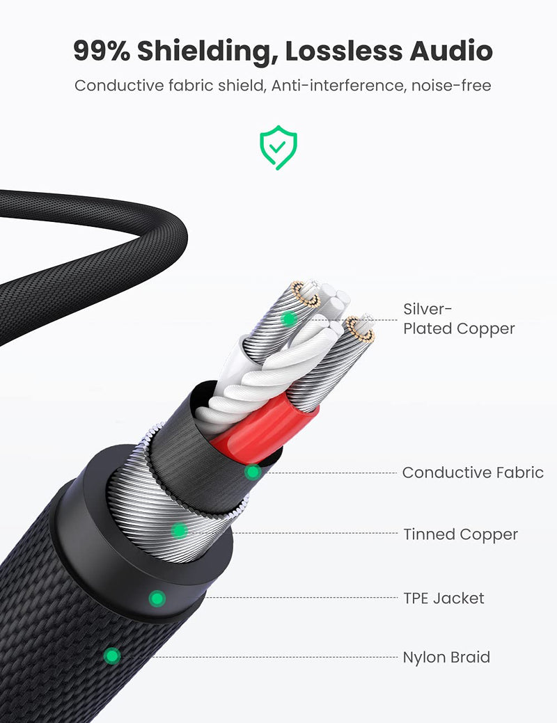 UGREEN 3.5mm Audio Cable Nylon Braided Aux Cord Male to Male Stereo Hi-Fi Sound Auxiliary Audio Cable for Headphones Car Home Stereos Speakers Tablets iPhone iPad iPod Echo More 3FT
