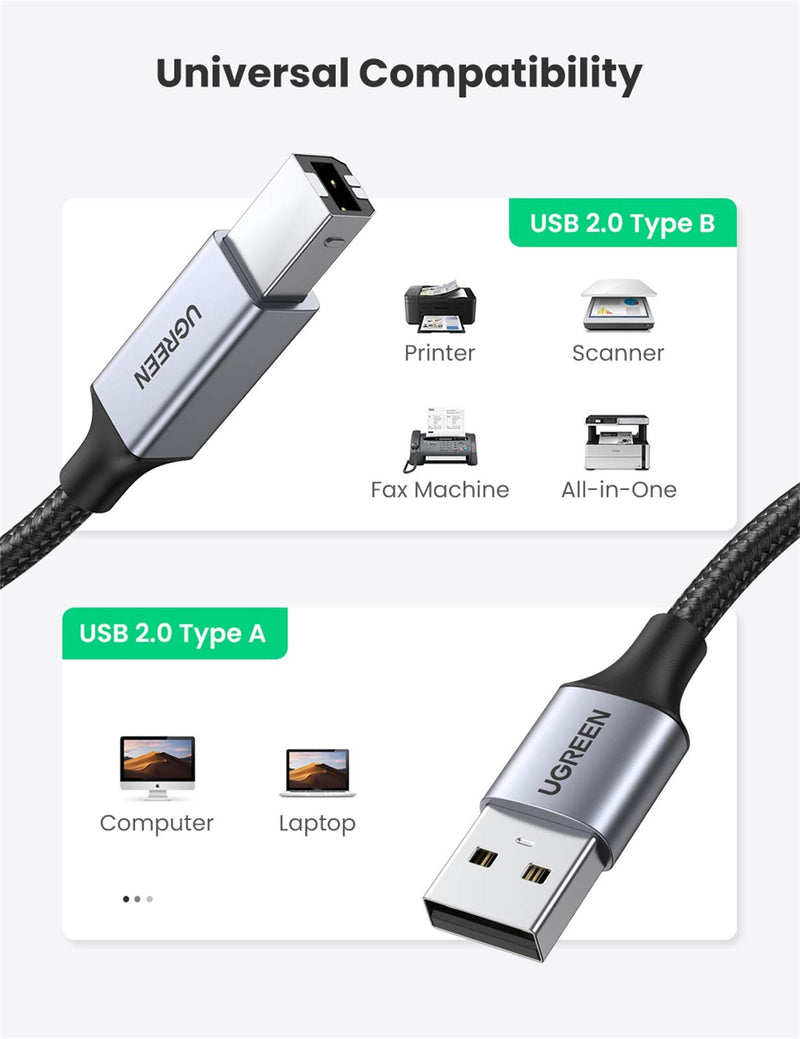 UGREEN USB A to B Printer Cable - USB 2.0 A-Male to B-Male Printer Cord High Speed Compatible with Epson, HP, Canon, Brother, Lexmark, Dell, Xerox, Samsung, Piano, DAC and More 10 FT 10FT