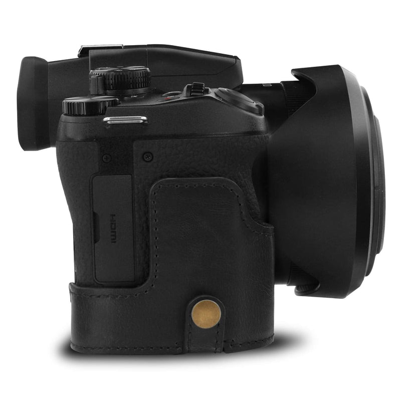 MegaGear Ever Ready Leather Camera Case Compatible with Leica V-Lux 5, Panasonic Lumix DC-FZ1000 II Black