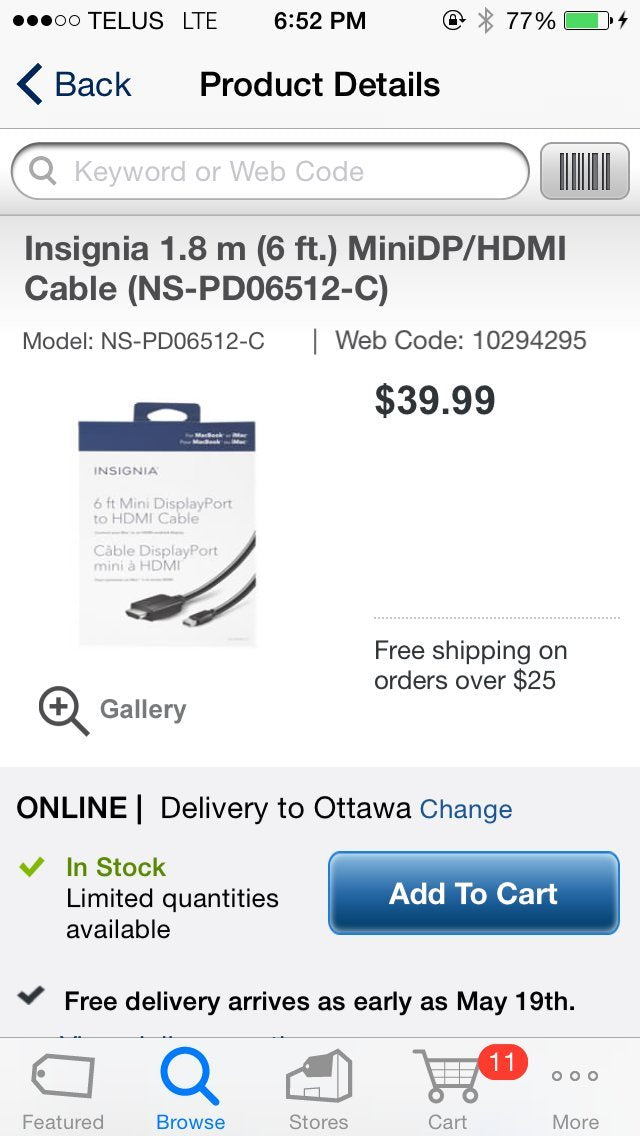 Insignia - 6' Mini DisplayPort-to-HDMI Cable - Black