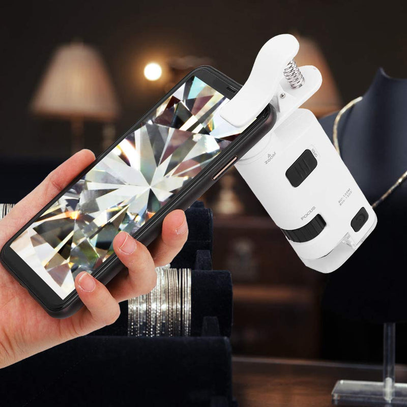 80-120x Adjustable Zoom LED Phone Microscope, Cellphone Lens Magnifier with Universal Phone Clip