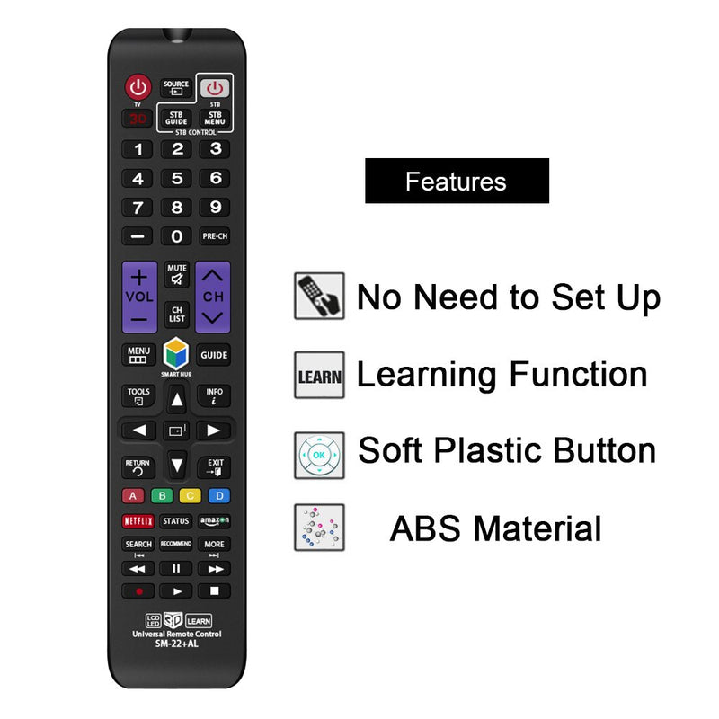 Universal Remote Control for All Samsung TV Remote LCD LED QLED SUHD UHD HDTV Curved Plasma 4K 3D Smart TVs, with Shortcuts for Netflix, Smart Hub (SM-22+AL)