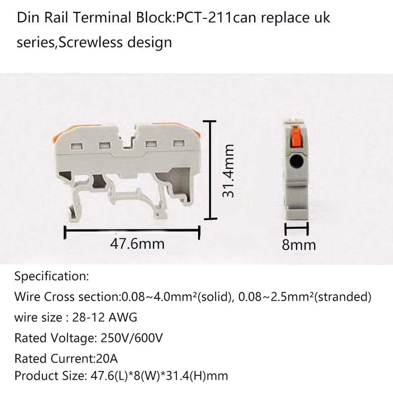 UOHGDPY DIN Rail Terminal Blocks kit,Universal Compact Wire Wiring Connector (20 pcs connectors+2 pcs Article in Parallel+ 2 pcs Digital Identification+2Pcs Fixed clamp+20 pcs Screw) 20 pcs connectors+Article in parallel+ Digital identification+screw