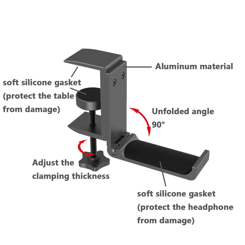 Yocice Under-Desk Headphone Stand Hanger,Headset Holder Mount,Aluminum Material Hook for Headphones (Black- HH05)