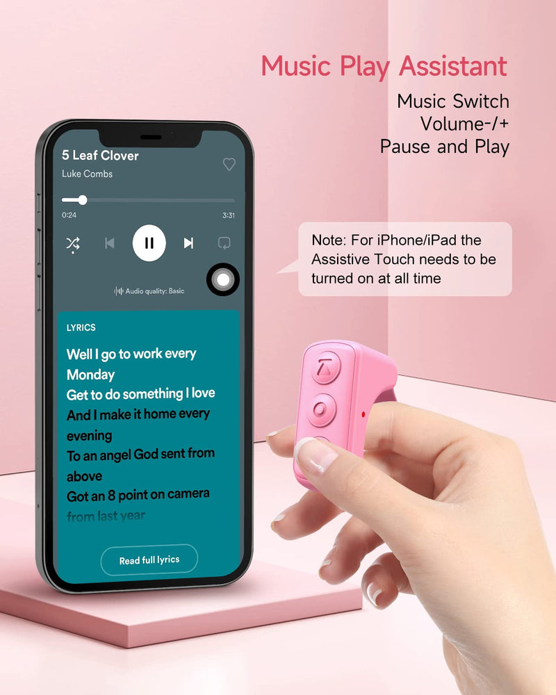 Tiktok Remote Control Ring Finger Scroller Remote Tiktok Bluetooth Scrolling Ring Page Turner,Compatible with iPhone,ipad,Android (Pink) Pink