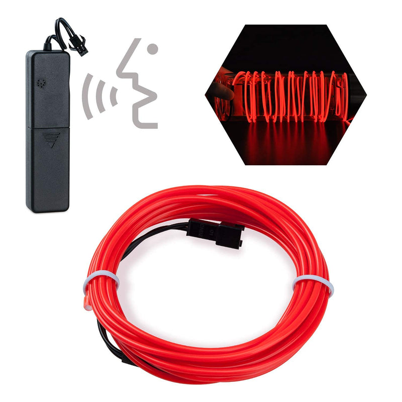 Lychee Portable 9FT/3M Sound Activated Neon Glowing Strobing Electroluminescent Wire/El Wire with 3 Modes (Red) Red