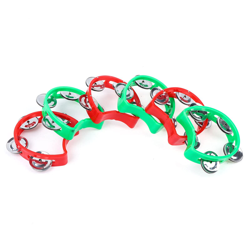 CNSJ 6 Pieces Plastic Percussion Tambourines Half Moon Tambourine Handheld Tambourine with Jingle Bells Musical Hand Tambourine Music Instrument for Kids Adults (Green, Red)