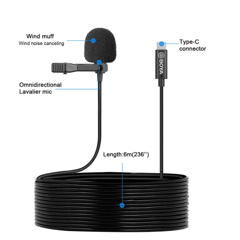 [AUSTRALIA] - BOYA by-M3 Digital USB Type-C Lavalier Microphone Plug and Play Mic with 20ft Cable Compatible with iPad Pro, Mac PC, Samsung, LG, Google Nexus, Other USB-C Type Smartphones 