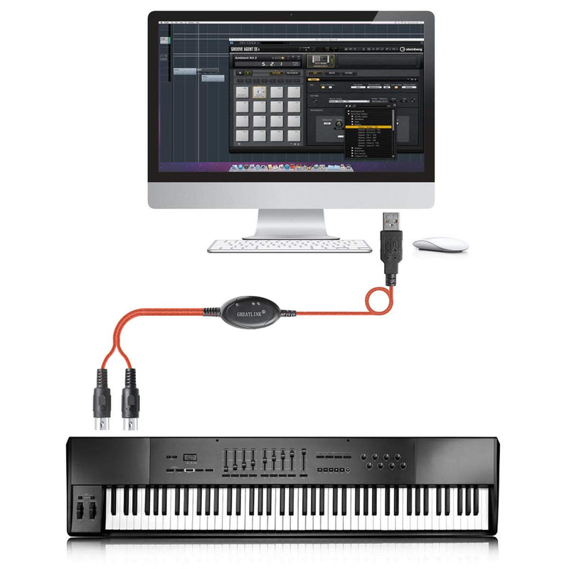 [AUSTRALIA] - USB in-Out MIDI Interface Professional Piano Keyboard to PC/Laptop/Mac Converter/Adapter MIDI Cable for Home Music Studio Color Red - 6.5Ft 