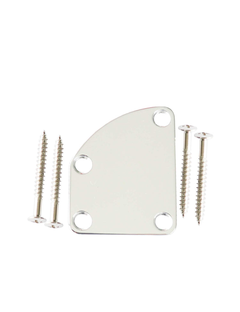 Metallor Electric Guitar Neck Plate Curved Cutaway Semi Round Neck Joint Back Mounting Plate 4 Holes with Screws Compatible with Stratocaster Telecaster Style Guitar Bass Parts Replacement Chrome