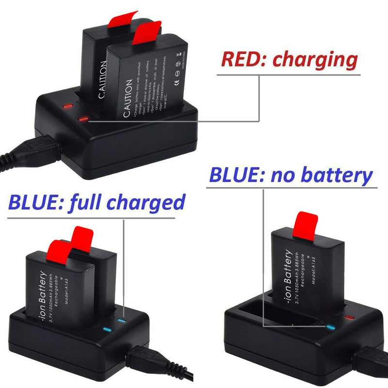 Campark 2 x 1050mAh Rechargeable Action Camera Battery with USB Dual Charger Compatible with Action Camera ACT74/ACT76/X20/AKASO/Crosstour/EKEN/APEMAN/SJCAM