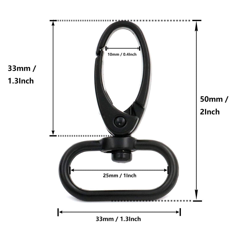 BIKICOCO 1'' Swivel Trigger Lever Push Gate Snap Hook Lobster Claw Clasp Spring Loaded Clip, Oval Ring Ended, Black, M-Size - Pack of 6 Black x 6 Pcs