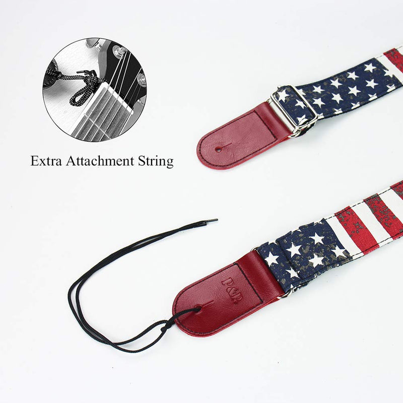 Guitar Strap,Qielizi Guitar Strap with Leather End Length Adjustable 2 Pick Holders & 2 Matching Picks For Electric Guitar, Acoustic Guitar and Bass - Unique Gift For Guitarist (1-American Flag) 1-American Flag